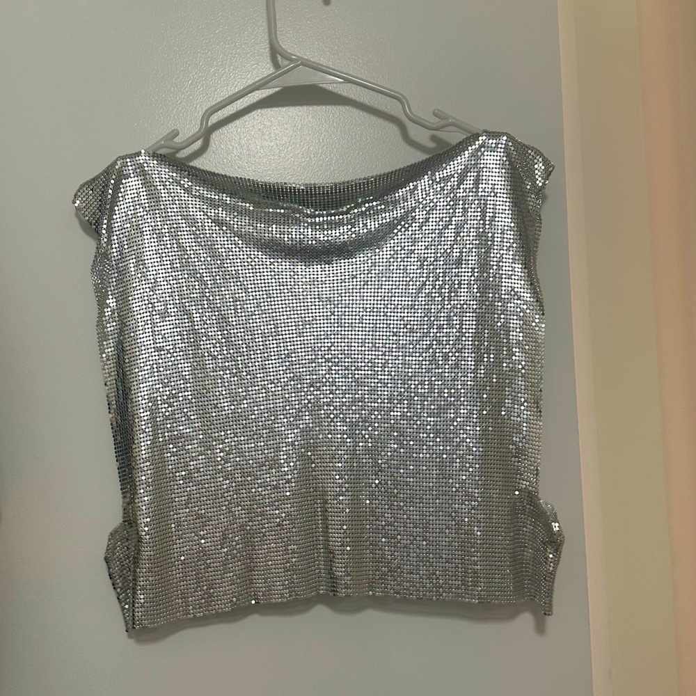 Metal silver crop top